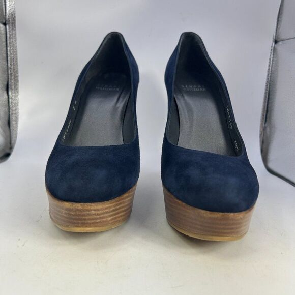 Stuart Weitzman Stilts Platform Pumps Suede leather ladies 7.5 nice blue shoes - Picture 7 of 14